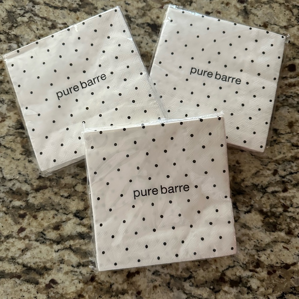 Pure Barre cocktail napkins/  3 packages New with tags .